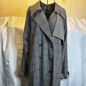 Steve Madden Blue Plaid Trench Coat